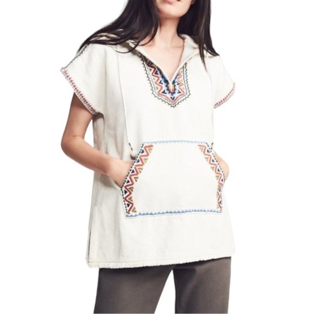 Faherty Cream Embroidered Baja Surf Hoodie Poncho Size M